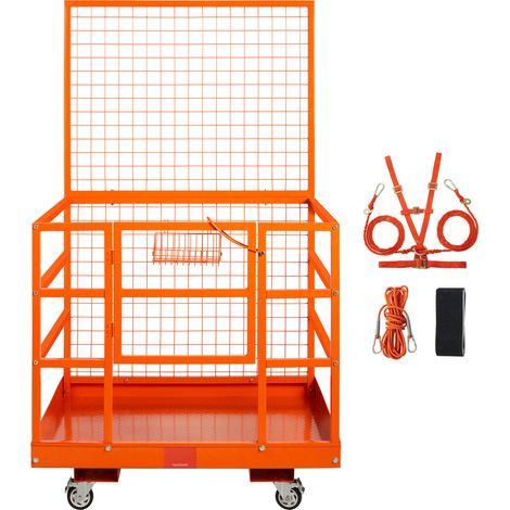 Mophorn Jaula de Seguridad de Plataforma 635kg Carretilla Elevadora Plataforma de Trabajo 114,3 x 109,2 x 203,2 cm Canasta de Plataforma de Trabajo Ruedas Bloqueo de Seguridad para Trabajos en Altura