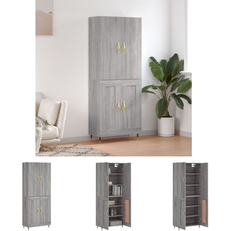 Wandhalterung - vidaXL Highboard Grau Sonoma 69,5x34x180 cm Holzwerkstoff - Metallfüße (1/5)