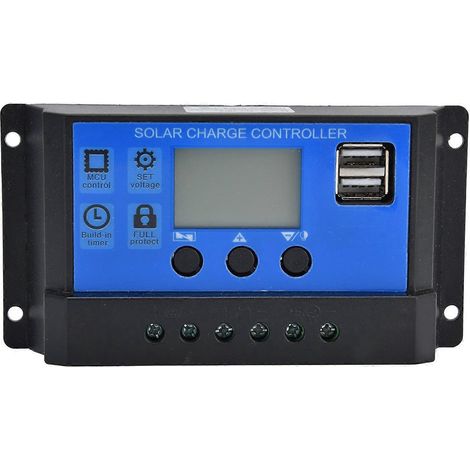 Solarladeregler mit LCD-Display, zwei USB-Anschlüssen, intelligenter Steuerung, DC 12V–24V, 20A