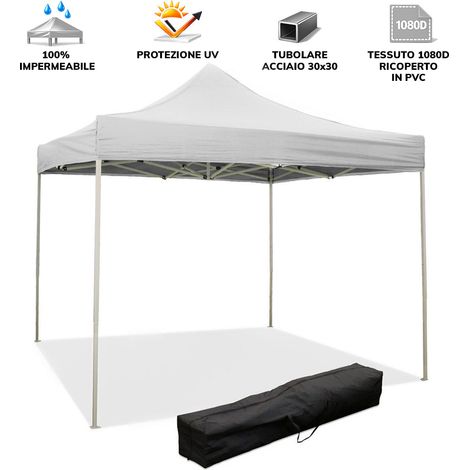 gazebo richiudibile pieghevole riviera in tessuto impermeabile e anti uv bianco 2x2 m
