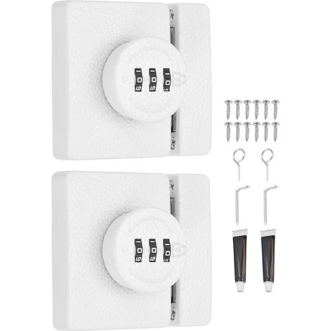 Lot de 2 verrous à combinaison pour porte de grange avec mot de passe, serrure mécanique à 3 chiffres pour porte coulissante, portail, armoire, placard, blanc (1/4)