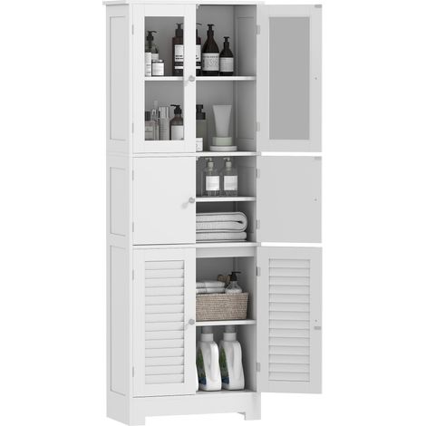Mobile Colonna Bagno avec 3 Armadietti et Ante en Vetro et Store, 60x30x170.5cm, Bianco (1/5)