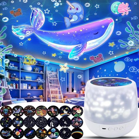 Sternenprojektor-Nachtlicht fürs Kinderzimmer (21 Motive), 360°-Drehung, dimmbar, dekorative Lampe fürs Babyzimmer, Geburtstags- oder Weihnachtsgeschenk (1/5)