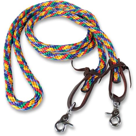 Mehrfarbig - Mehrfarbig geflochtene Nylon-Westernseile mit Leder und Karabiner-Ende