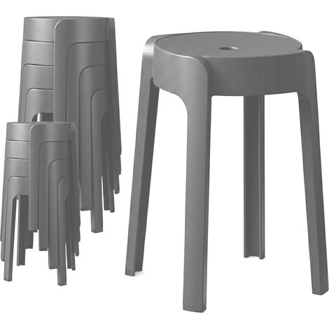 8 Tabourets Gigognes empilables BM HOME TAB-GRIS en plastique, légers pour la maison salle de classe, cuisine, jardin (1/5)