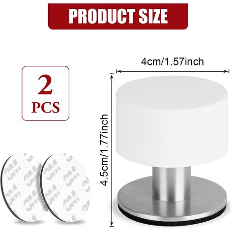 Fermaporta, set di 2 fermaporta adesivi Fermaporta in acciaio inox, fermaporta con gomma antiurto, per cucina, camera da letto, ufficio (1/4)