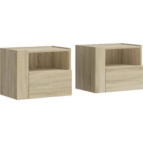 Set di 2 comodini da parete con cassetto e vano a giorno 45 x 30 x 35 cm in legno ingegnerizzato color rovere DEC036072