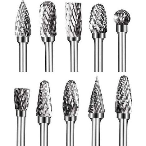 10 pièces fraises rotatives en carbure de tungstène, tête de meulage pour outils rotatifs, gravure et polissage du métal, bois et plastique (1/5)