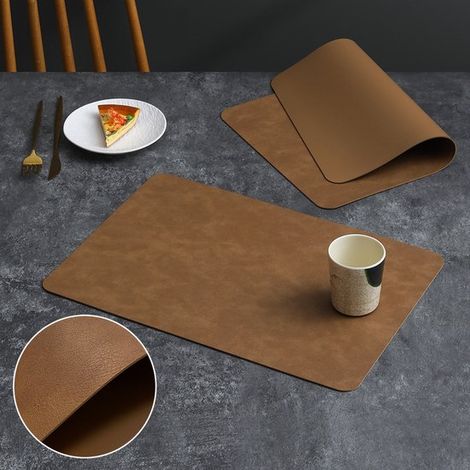 Set di tovagliette reversibili: 2 tovagliette bicolore antiscivolo in similpelle, lavabili e facili da pulire per l'uso quotidiano, marrone chiaro, 44 (1/5)