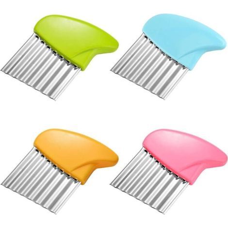 Juego de 4 cuchillos de acero inoxidable para cortar patatas, con hoja ondulada, ideales para la cocina, patatas fritas, frutas, verduras y zanahorias. (1/4)