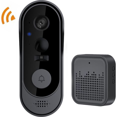 Kabellose Video-Türklingel (kein Abonnement erforderlich), 1080p, mit Gong, Zwei-Wege-Audio, Nachtsicht, 2,4 GHz Wi-Fi, für den Innen- und Außenbereich. (1/5)