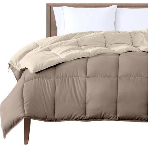 Couette réversible ultra-douce en duvet d'oie synthétique TiaGOC Taupe/Sable, King/Cal King
