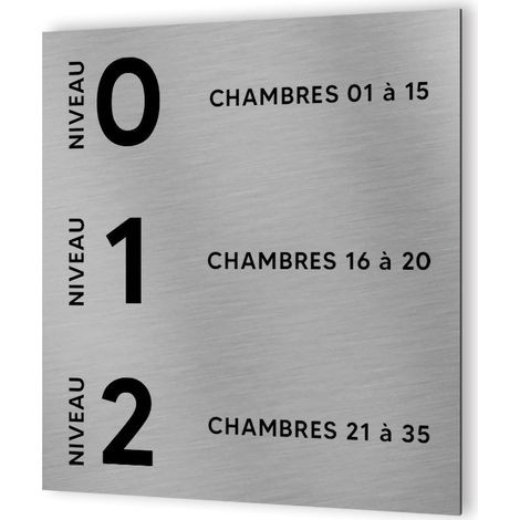 Panneau numéros de chambres et d'étage pour hôtel - Format 20 cm x 20 cm en Dibond Aluminium brossé -  Numéros personnalisables (1/5)