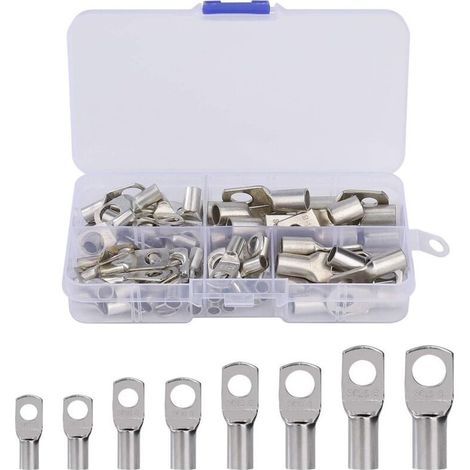 60 Pcs Cosses Électrique Trou Boulon En Cuivre Étamé Connecteurs Sc À Sertir/Souder Pour Câble De 6m㎡ 8m㎡ 10m㎡ 16m㎡ 25m㎡ (1/5)