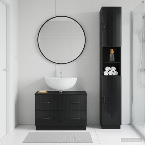 vidaXL 2 Piece Bathroom Cabinet Set HOORN Black Engineered Wood (1/5)