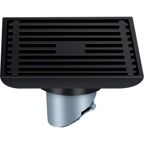 Siphon De Sol Baignoire, Siphon Douche, Attrape Cheveux Douche en Acier Inoxydable, Siphon Sol Carré Noir, Grille Douche 10x10, Anti-Insectes et Déodorant, pour Salle de Bain, Cuisine, Balcon, (1/5)