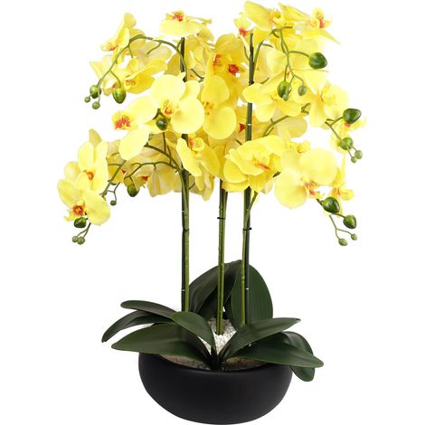 60cm Orchid Artificial Yellow - Black Ceramic Planter (1/5)