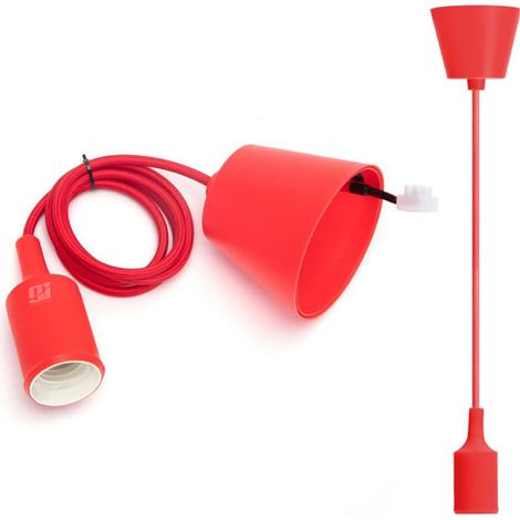 ORION91oficial - Pack x 3 unidades, Pendel Silicona Rojo E27 Potencia Max. 60W Longitud 1m - Lámpara Estilo Moderno - spaziOrion91 (1/5)
