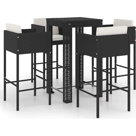 Set de 1 Table et 4 Tabourets de bar de jardin, Ensemble Table et Chaises et coussins Résine tressée Noir OIB8289E (1/5)