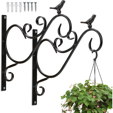 Jiubiaz Gancio per Cesto Appeso da Balcone - Confezione da 2 - Motivo a Uccello - Supporto a Muro in Metallo Nero per Piante da Esterno