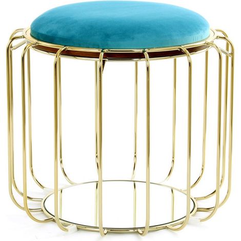 Tavolino e Pouf 2-in-1 Comfortable in Velluto Turchese e Oro (1/3)
