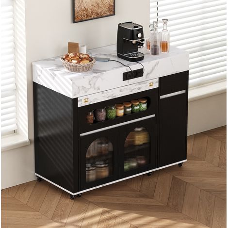 Isola da cucina allungabile 110,5x50,5x95,5 cm in MDF nero, FloraGrace (1/5)