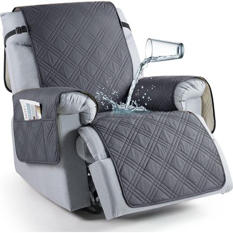 Waterproof recliner chair cover, non-slip recliner chair cover with pockets, washable recliner chair cover, protective cover for children's and pet furniture (recliner chair, dark grey) (1/5)