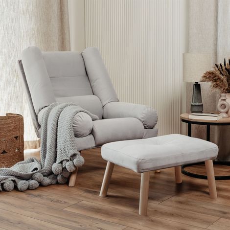 Relaxsessel Sessel ARIEL inkl. Hocker in Stoff Trinity Hellgrau