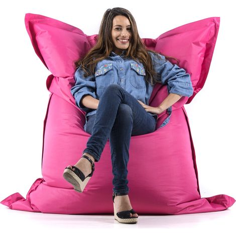 Pouf Géant Rose BiG52 Classic 170x130 cm - Déhoussable, Intérieur/Extérieur, Rempli de Billes de Polystyrène