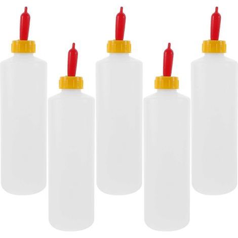 Set mit 5 x 400 ml Plastik-Babyflaschen für Jungtiere. – 23,00 x 6,00 x 6,00 cm – Verschiedene Farben (1/4)