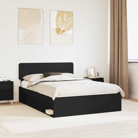 vidaXL Cadre de lit avec tête de lit Noir 160 x 200 cm Pin massif