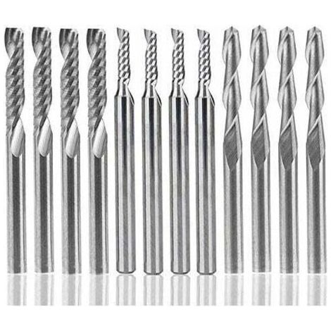 BUNTHAUS PA Lot De 12 Fraises Carbure Tungstène 1 8 Pouce Pour CNC Nylon Résine ABS Acrylique PVC MDF Bois (1/4)