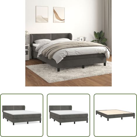 Matratze - Boxspringbett mit Matratze Dunkelgrau 140x190 cm Samt (1/5)