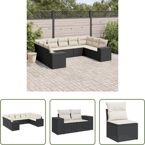 vidaXL Canapé en résine - Salon de jardin 9 pcs avec coussins noir résine tressée (1/5)