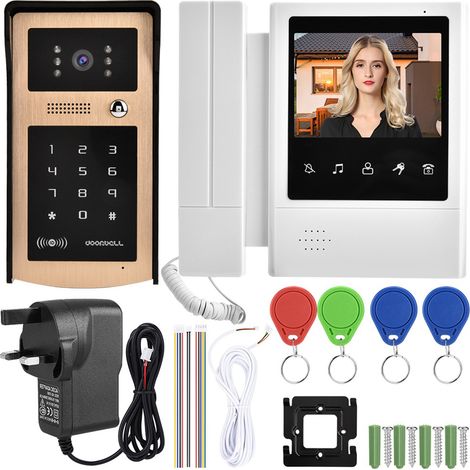 Kit sonnette vidéo avec écran LCD couleur 4,3 pouces, interphone d'entrée tactile, prise UK 100-240V (1/5)