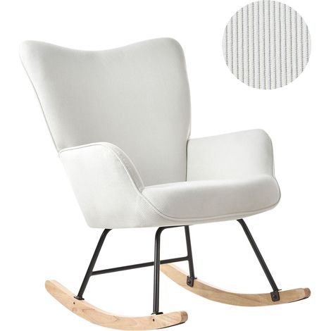 Fauteuil à Bascule en Velours Côtelé avec Dossier Large et Accoudoirs Pieds en Métal Noir Meuble de Salon Chambre Blanc Cassé Arset