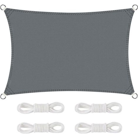 Vela parasole impermeabile - Rettangolare 2x3 metri - Tessuto Oxford antistrappo - Protezione UV al 95% - Grigio (1/5)