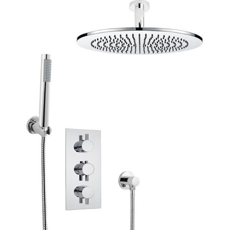 Hudson Reed - Kit de Douche Thermostatique à Encastrer avec Pomme Plafonnier Ø20CM - Douchette Fonctions Distinctes/Simultanées - Design Rond