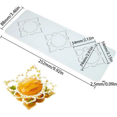 Tapis De Dentelle - Moule En Silicone Alimentaire - Pour Décoration De Gâteaux Et Sucreries - Forme Fleur Diamant À 3 Trous - 1 Pièce (1/5)