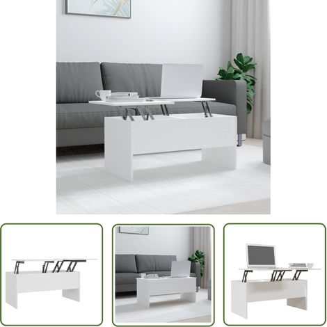 The Living Store Table basse Blanc 102x50,5x46,5 cm Bois d'ingénierie - Table Basse Blanche - Meuble Salle Séjour - Table D'appoint - Design Moderne - Rangement Caché (1/5)