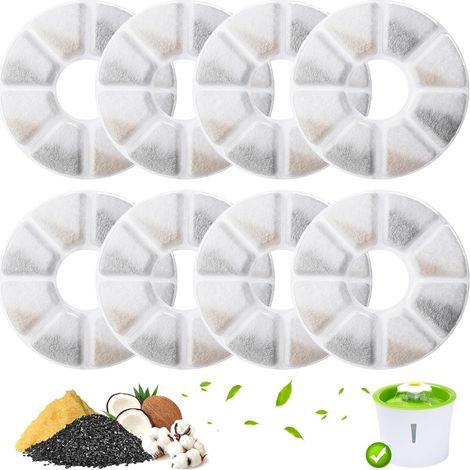 8 Pieces Filtre Fontaine Chat, Systèmes de Triple Filtrage, pour les Fontaines à Eau Filtrantes Philips, Filtre de Remplacement pour Fontaines à Eau de 2,0 à 2,5 L, Chats et Chiens (Rond) (1/5)