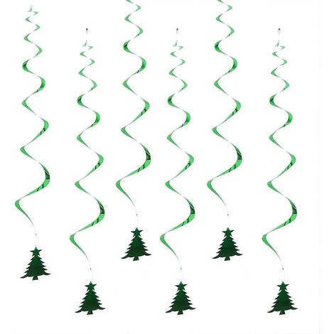 Lot de 6 décorations de Noël à paillettes en spirale, clochettes suspendues au sapin, pour mariage, anniversaire ou fête.-Green