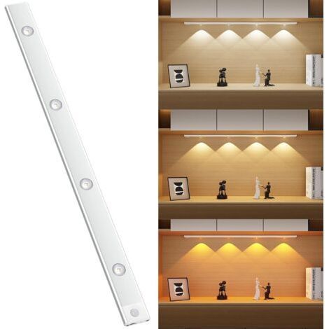 Lampe LED rechargeable de 60 cm avec détecteur de mouvement, éclairage intérieur sans fil, éclairage LED sous meuble de cuisine, 3 couleurs et luminosité réglable pour meubles, armoires, placards et e (1/5)