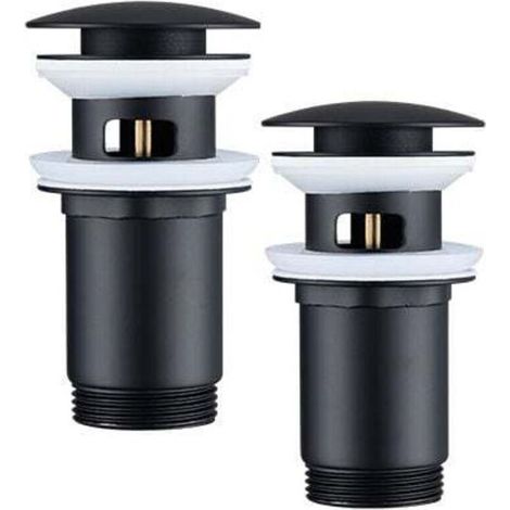 2PCS Bonde de Lavabo Noir Bonde Pop-up avec Trop-plein Automatique Universelle Vidage pour Vasque Baignoire Salle de Bain Équipé Panier-filtre (1/4)
