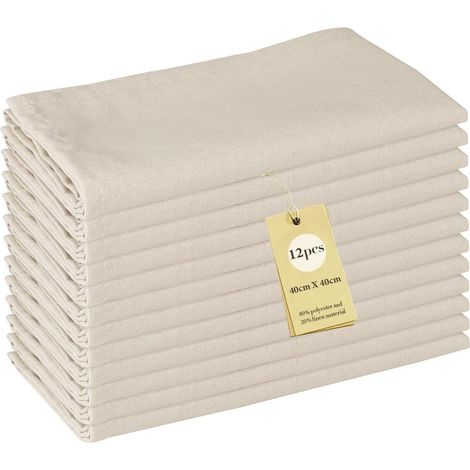 12 Serviettes en Lin Beige Réutilisables