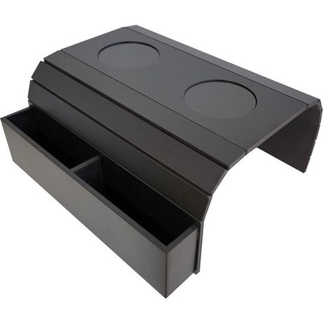 Mesa auxiliar con reposabrazos, mando a distancia y organizador para teléfono móvil - Mesa con soporte para reposabrazos negra y bolsillos (1/5)