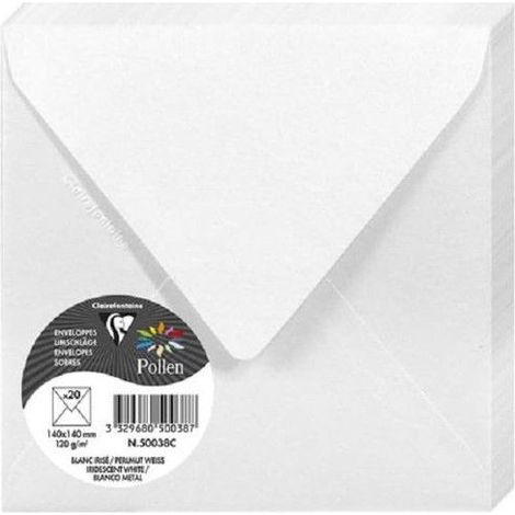 Enveloppe - CLAIREFONTAINE - Pollen - 140x140 mm - Blanc irisé - 120g - paquet de 20