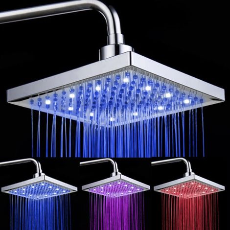 Soffione doccia a pioggia a LED, soffione quadrato da 20 cm, cascata cromata ad alta pressione, ugelli in ottone massiccio e silicone, soffione fisso e regolabile.