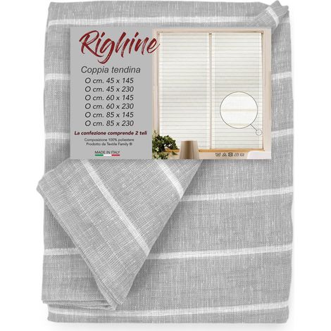 COPPIA tendina VETRO MODERNA larga 45 o 60 o 85 RIGHINE Grigio COPPIA (2 TELI) CM. 45X230