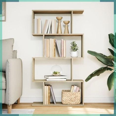 858104 étagère séparatrice de pièce 4 niveaux chêne sonoma 70x24x129cm (1/5)
